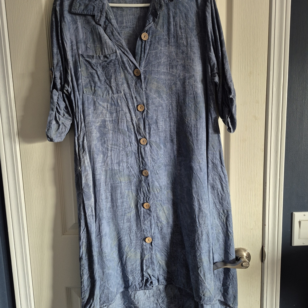 Casual Blue Button-Up Shirt Dress